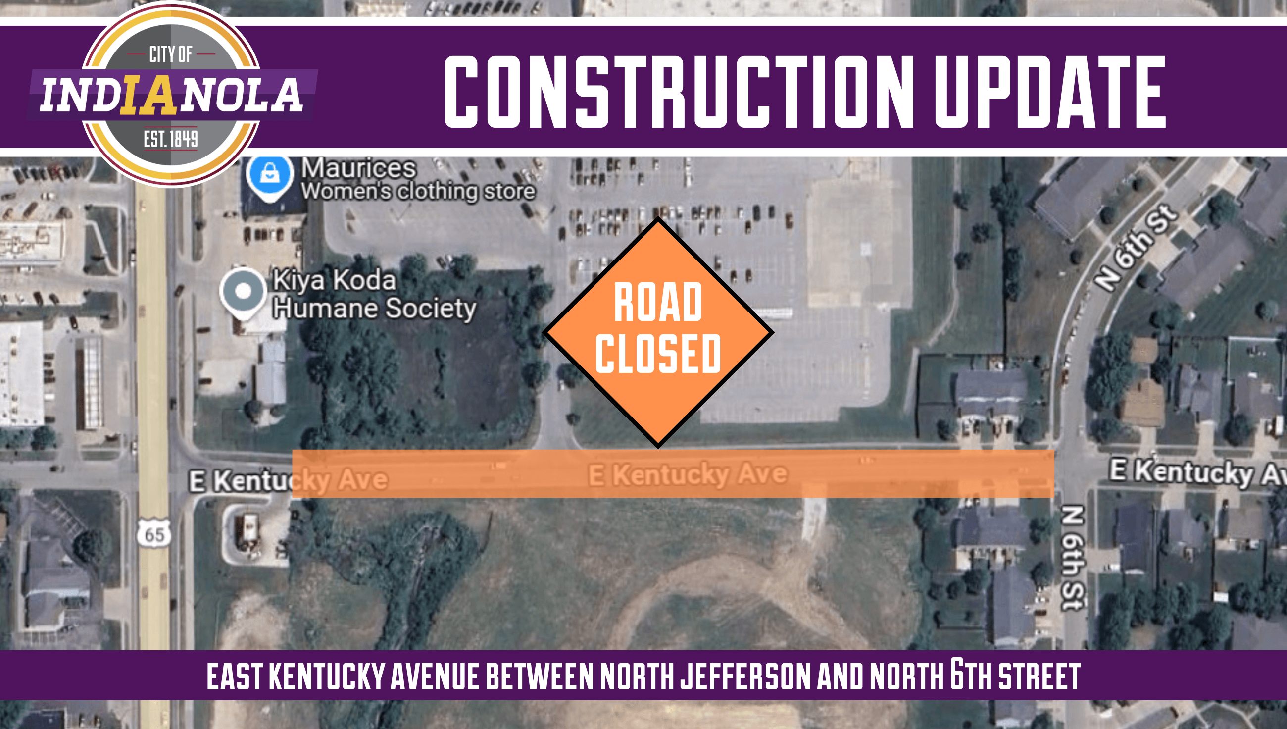 East Kentucky Avenue temporarily closed between Jefferson Highway and 6th Street