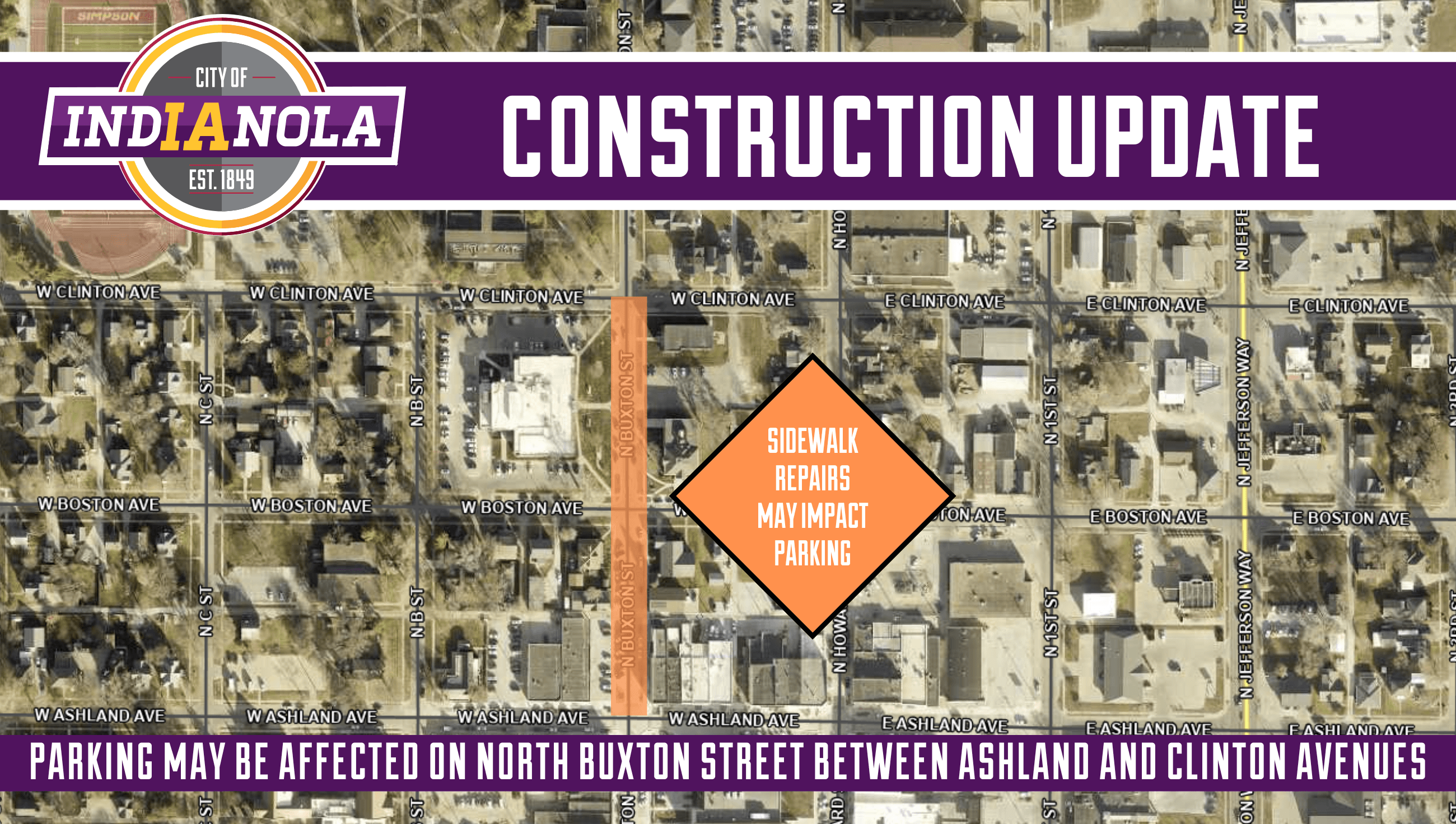 Parking could temporarily be impacted by sidewalk repair on Buxton St. between Ashland & Clinton Ave