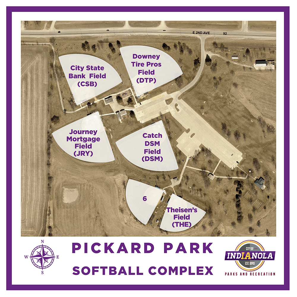 Map of Pickard Park ball field names