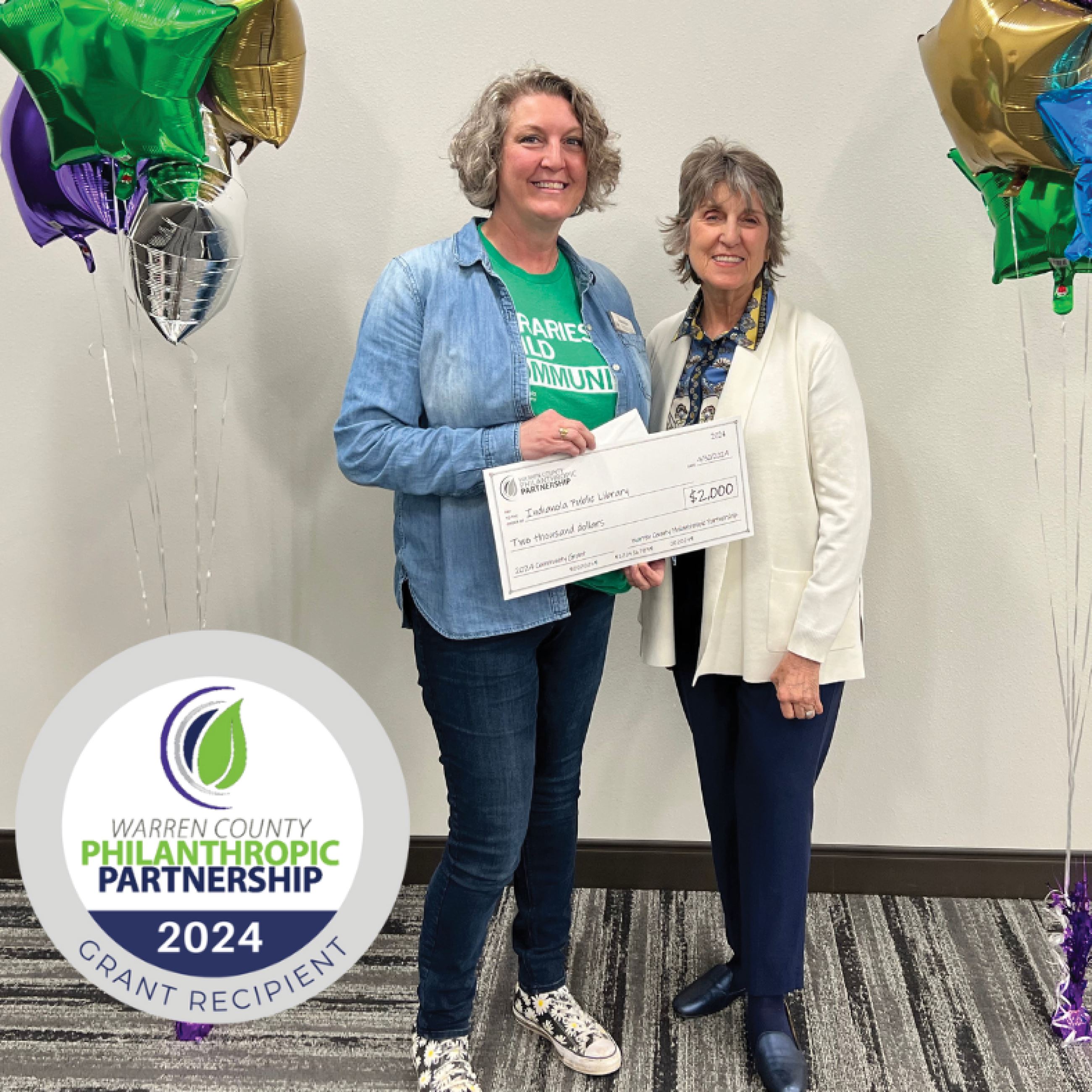 Indianola Library's Janis Comer receives a $2,000 grant award from WCPP on Tuesday, April 30, 202