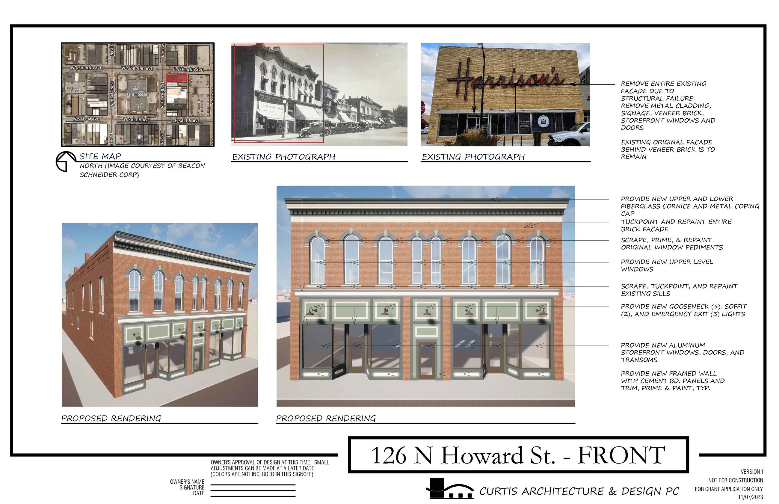 Project information and preliminary renderings for 126 N Howard Street for the CBDG grant.
