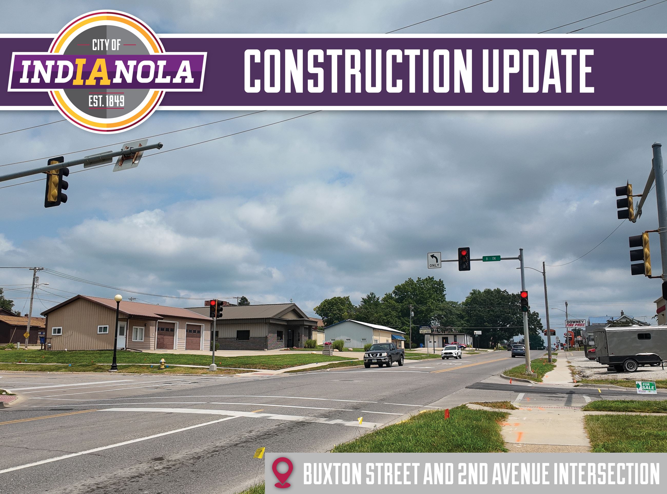 Construction Update graphic for Buxton Street and 2nd Avenue Intersection