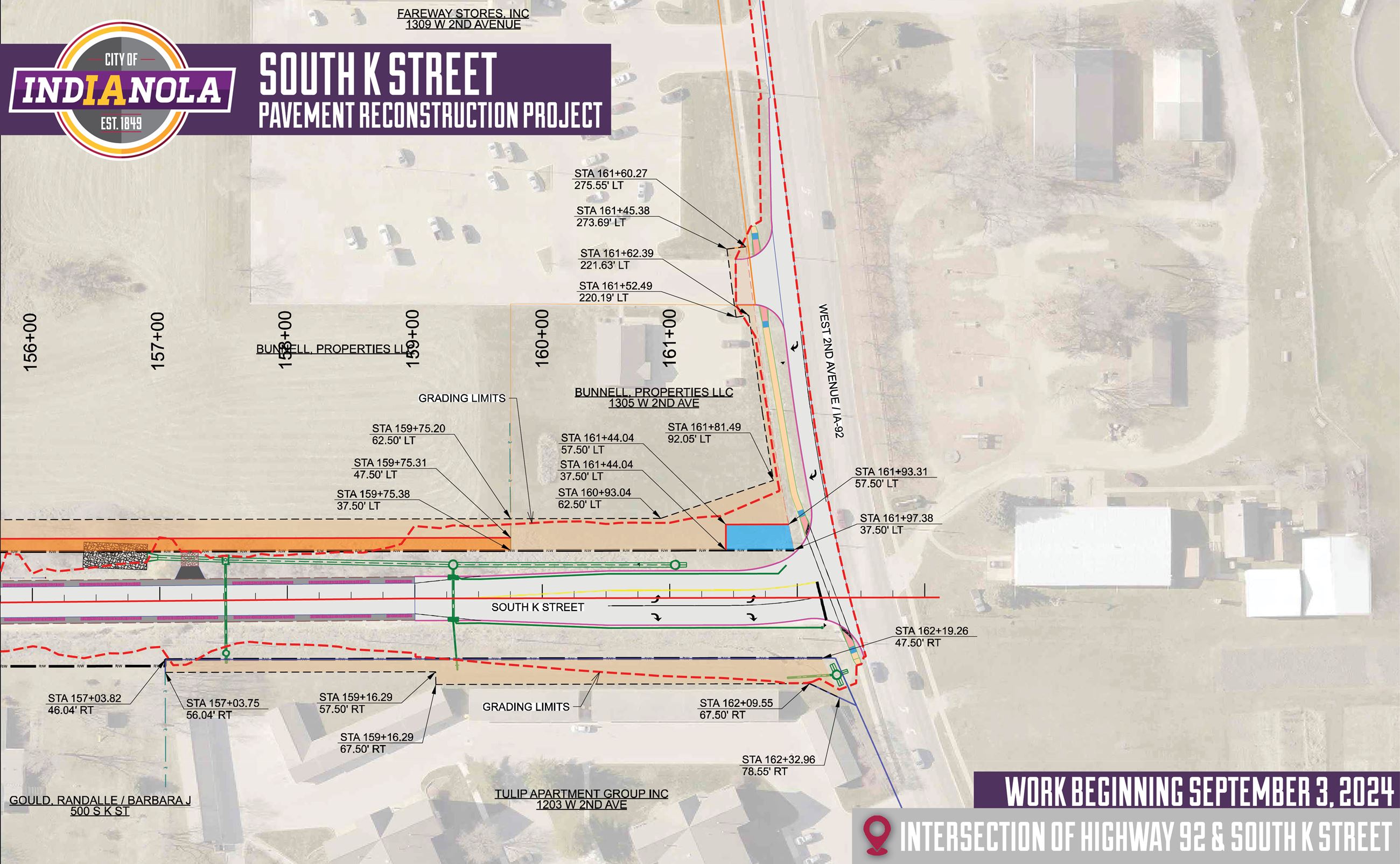 Aerial view of improvements being made at South K Street and Highway 92 intersection