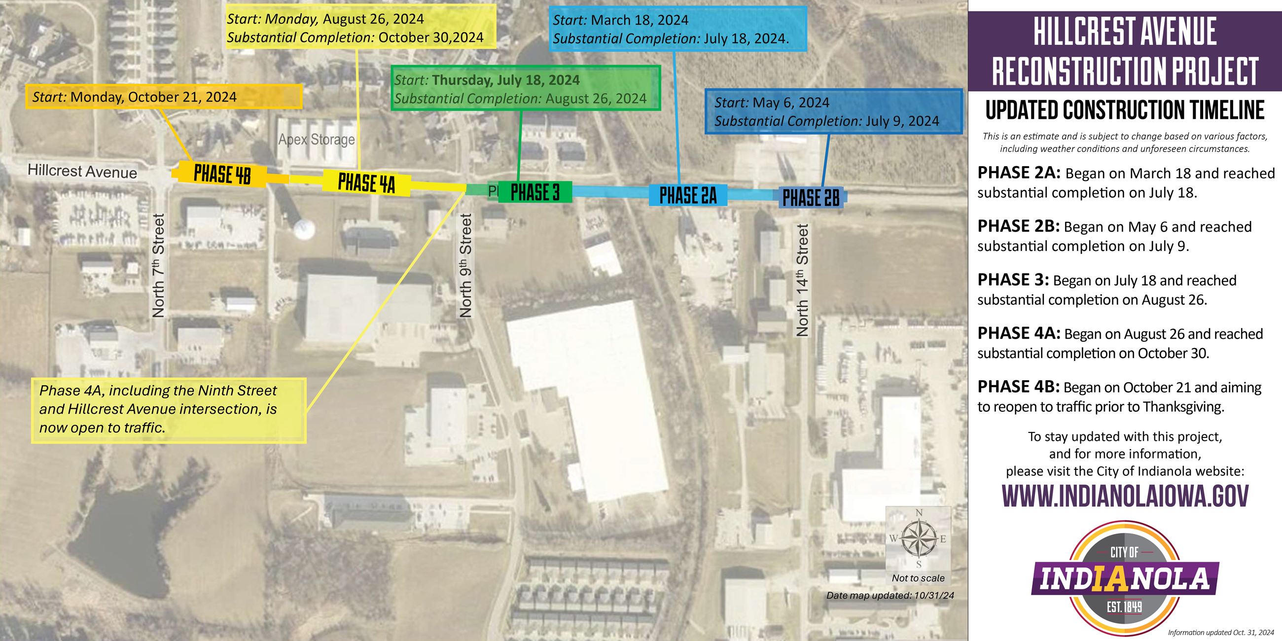 Hillcrest Reconstruction Project - 2024 Construction Timeline Map update for Oct. 31, 2024