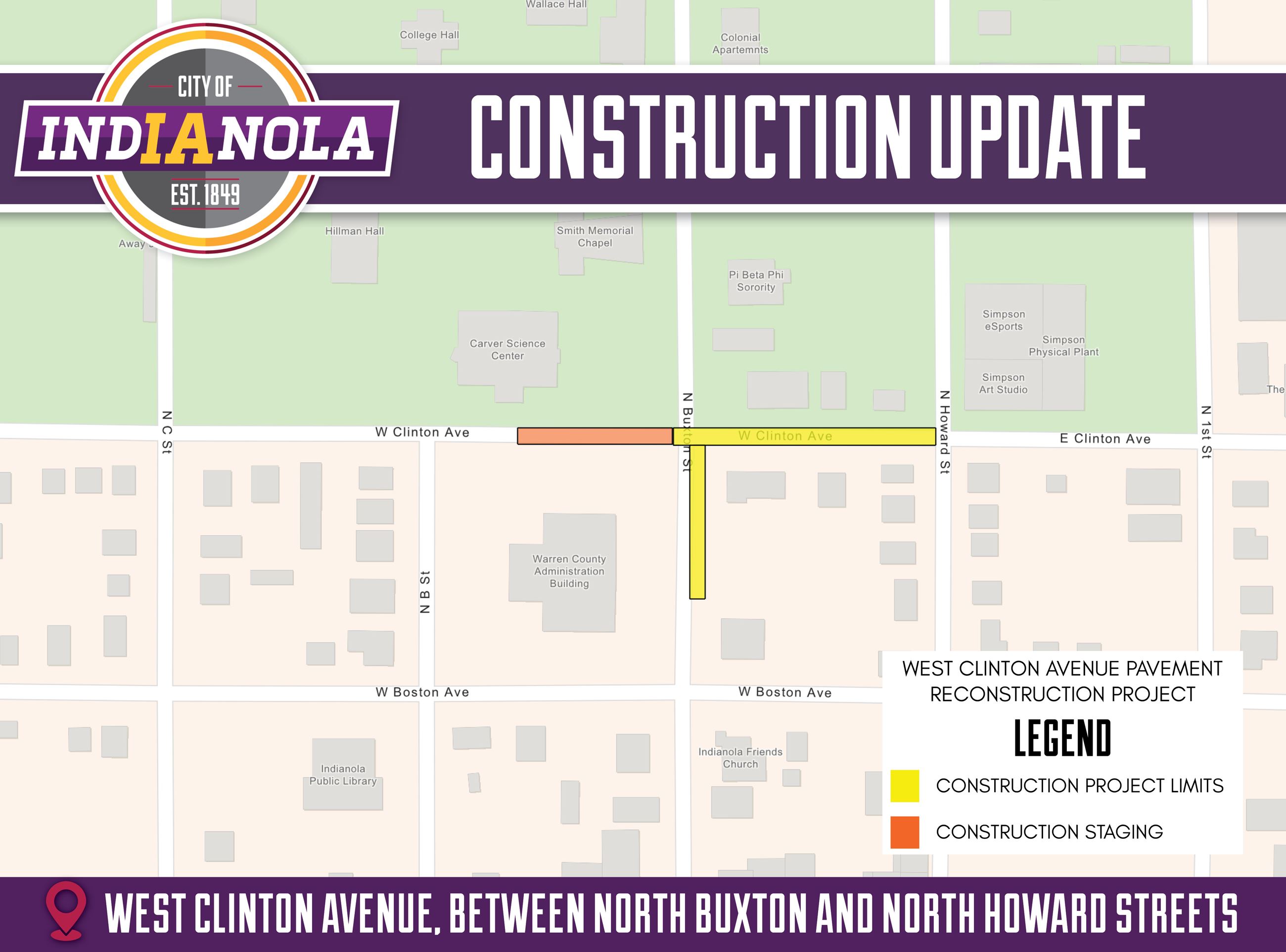 An aerial map of the West Clinton Avenue Reconstruction Project, which begins May 19, 2025.